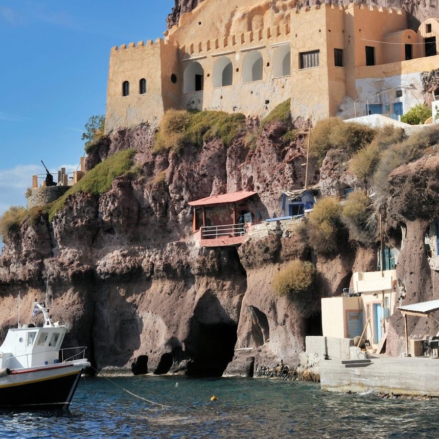 The Old port below Fira where the only way up and down to the town is the donkeys, the cable car or to walk.
